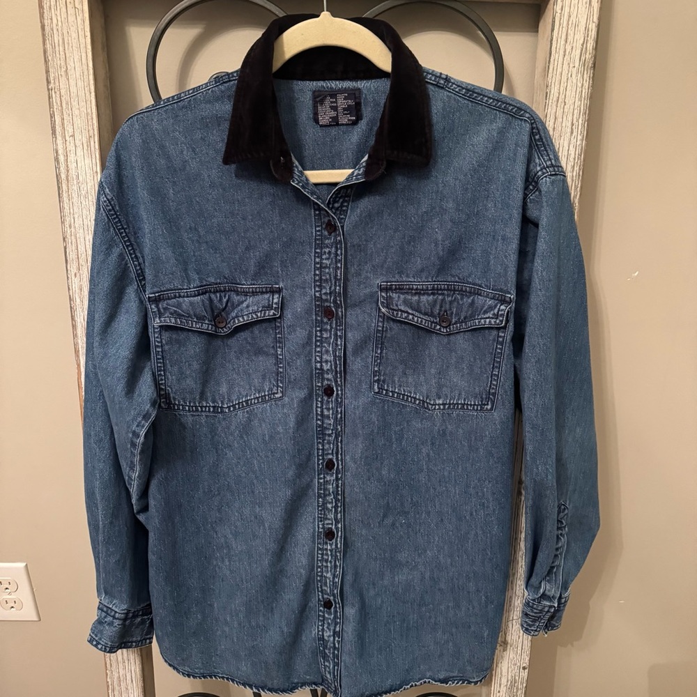 Solutions Original Denim Shirt Jacket Velvet Collar‎ Workwear Small